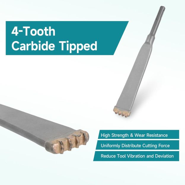 SDS Plus Shank Four-Tooth Chisel, 7-17/20 Inch Long Round Shank Alloy Steel Hammer Drill Chisel