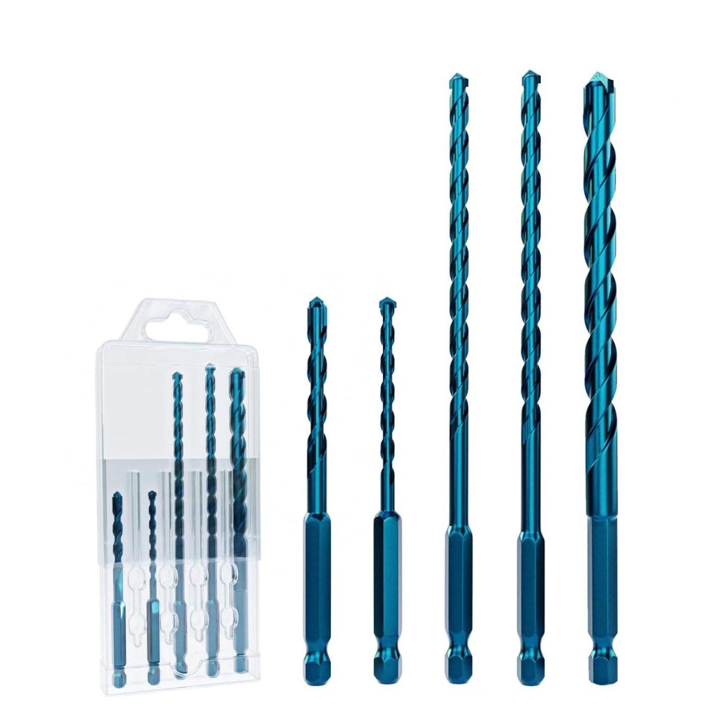 5Pcs Masonry Drill Bit Set, Hex Shank Carbide Tipped Concrete Drill Bit Set, Suitable for Concrete, Brick, Metal, Wood, Plastic Materials(5/32" 3/16" 1/4" 5/16" and 3/8")