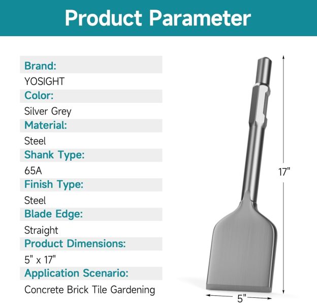 17.3 x 4.9 Inch Square Shovel Chisel - 65A Shank Steel Digging Shovel Chisel, Round Shank Spade Chisel, Ideal for Gardening, Landscaping, Concrete, Bricks