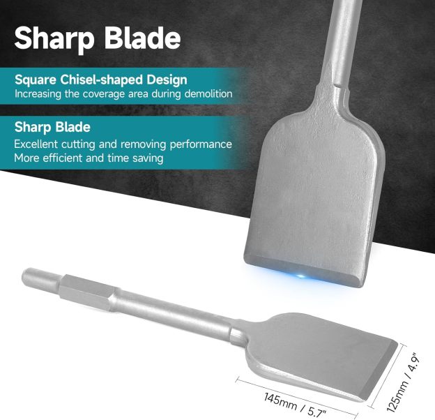 17.3 x 4.9 Inch Square Shovel Chisel - 65A Shank Steel Digging Shovel Chisel, Round Shank Spade Chisel, Ideal for Gardening, Landscaping, Concrete, Bricks