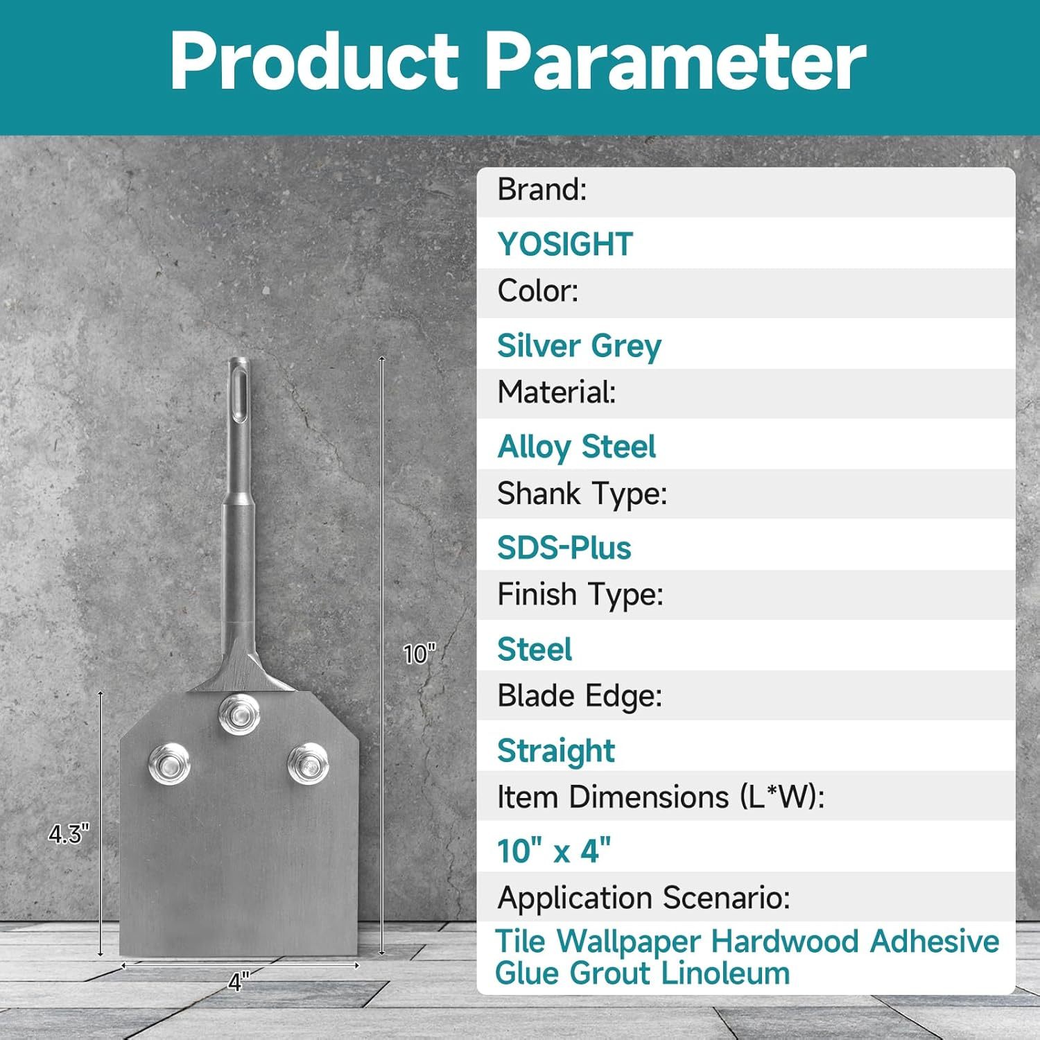 4 Inch Wide SDS-Plus Shank Floor Scraper Chisel, Tile & Thin-set Scaling - 4 In. x 10 In. Alloy Steel Bit Chisel for Cleaning Thin-set Mortar Tile Adhesive