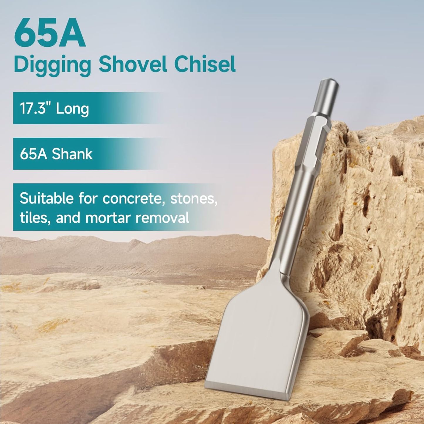 17.3 x 4.9 Inch Square Shovel Chisel - 65A Shank Steel Digging Shovel Chisel, Round Shank Spade Chisel, Ideal for Gardening, Landscaping, Concrete, Bricks