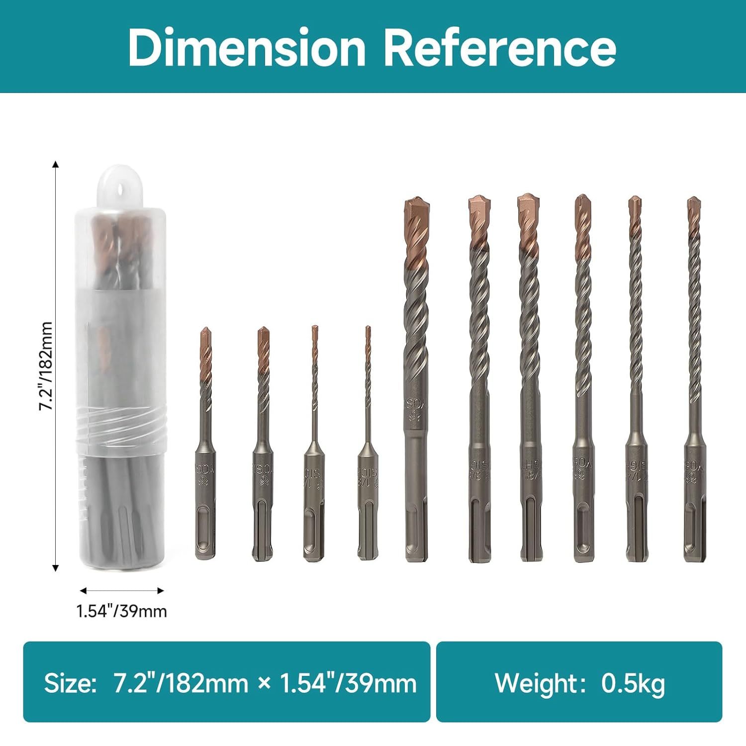 10Pcs SDS Plus Concrete Drill Bit Set – Carbide-Tipped Masonry Bits (1/8", 1/4" x2, 5/16", 3/8", 1/2") – Double Thread Copper-Plated Drill Bits for Concrete, Brick, Stone, Granite & Marble