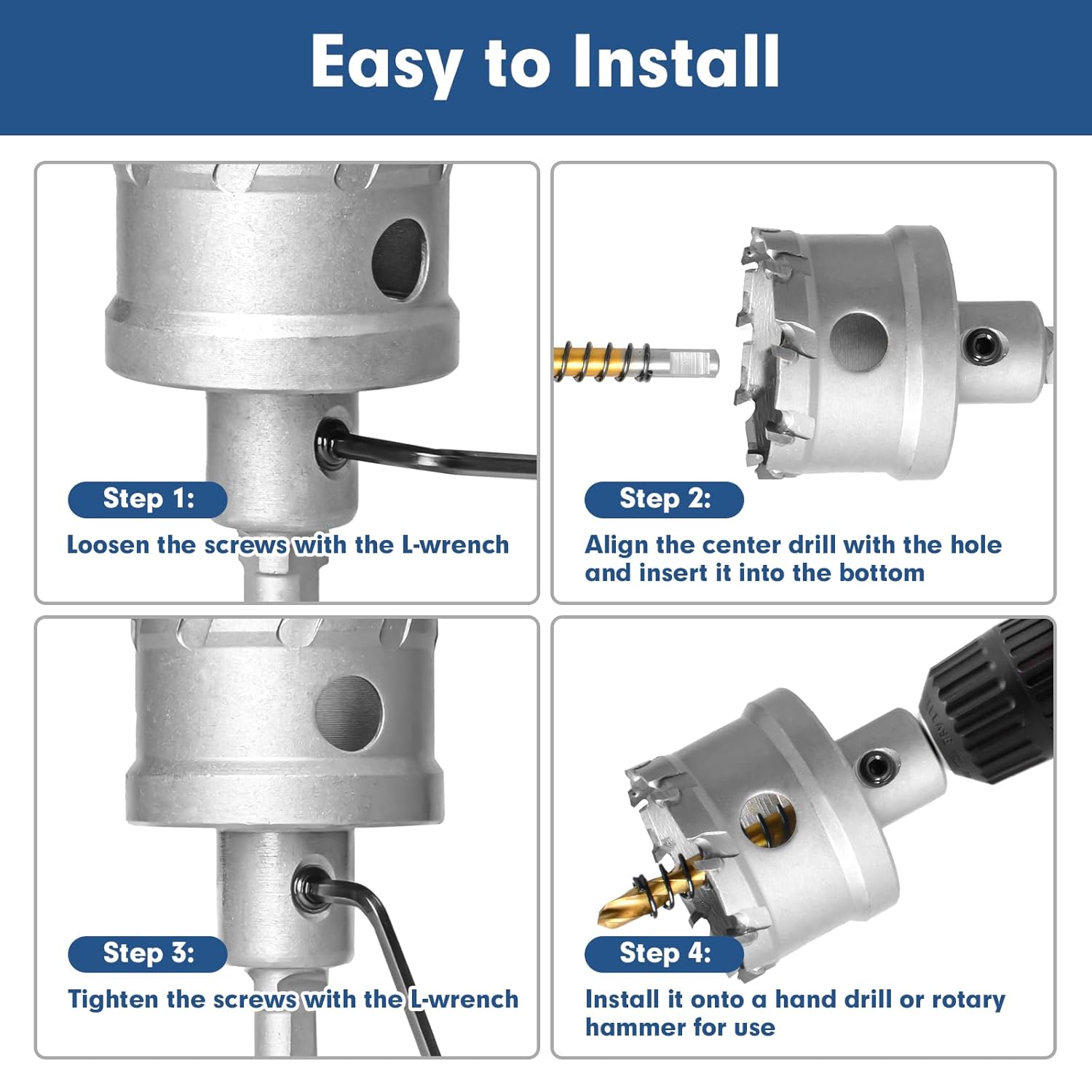 13Pcs Upgrade Heavy Duty Carbide Hole Saw Kit - Metal Steel Hole Saw Drill Bits TCT Hole Cutter with 2Pcs Center Drill 2Pcs L-Wrench for Metal, Steel, Iron, Alloy, Copper