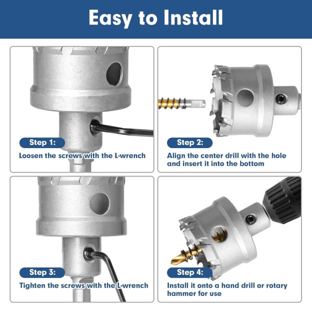 13Pcs Upgrade Heavy Duty Carbide Hole Saw Kit - Metal Steel Hole Saw Drill Bits TCT Hole Cutter with 2Pcs Center Drill 2Pcs L-Wrench for Metal, Steel, Iron, Alloy, Copper