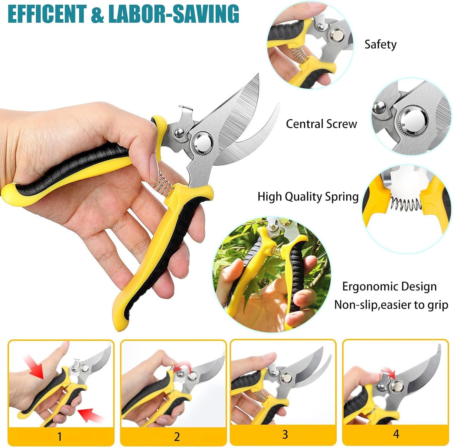 Garden Pruning Shears 3-Pack Stainless Steel Gardening Shears Garden Scissors Stainless Steel Plant Flower Scissors Pruning Snips and Clippers