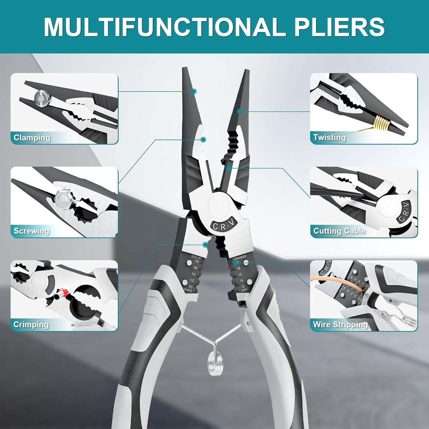 Needle Nose Pliers Heavy Duty, 9 Inch Long Multifunctional Long Nose Pliers, Wire Stripper/Crimper/Cutter in 1, Ideal Professional Universal Pliers Tool for Bending & Manipulating Small Parts
