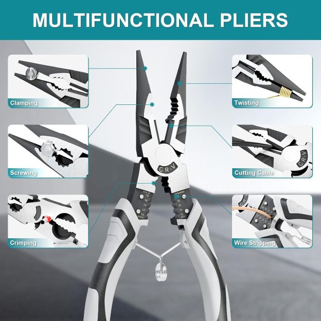 Needle Nose Pliers Heavy Duty, 9 Inch Long Multifunctional Long Nose Pliers, Wire Stripper/Crimper/Cutter in 1, Ideal Professional Universal Pliers Tool for Bending & Manipulating Small Parts