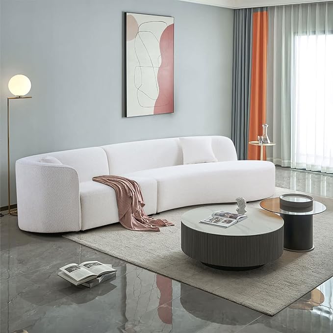 126" Luxury Modern Style Curved Sofa, L-Shape Upholstery Curved Sofa with 2 Pillows