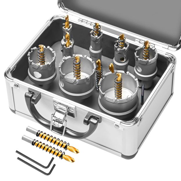 13Pcs Upgrade Heavy Duty Carbide Hole Saw Kit - Metal Steel Hole Saw Drill Bits TCT Hole Cutter with 2Pcs Center Drill 2Pcs L-Wrench for Metal, Steel, Iron, Alloy, Copper