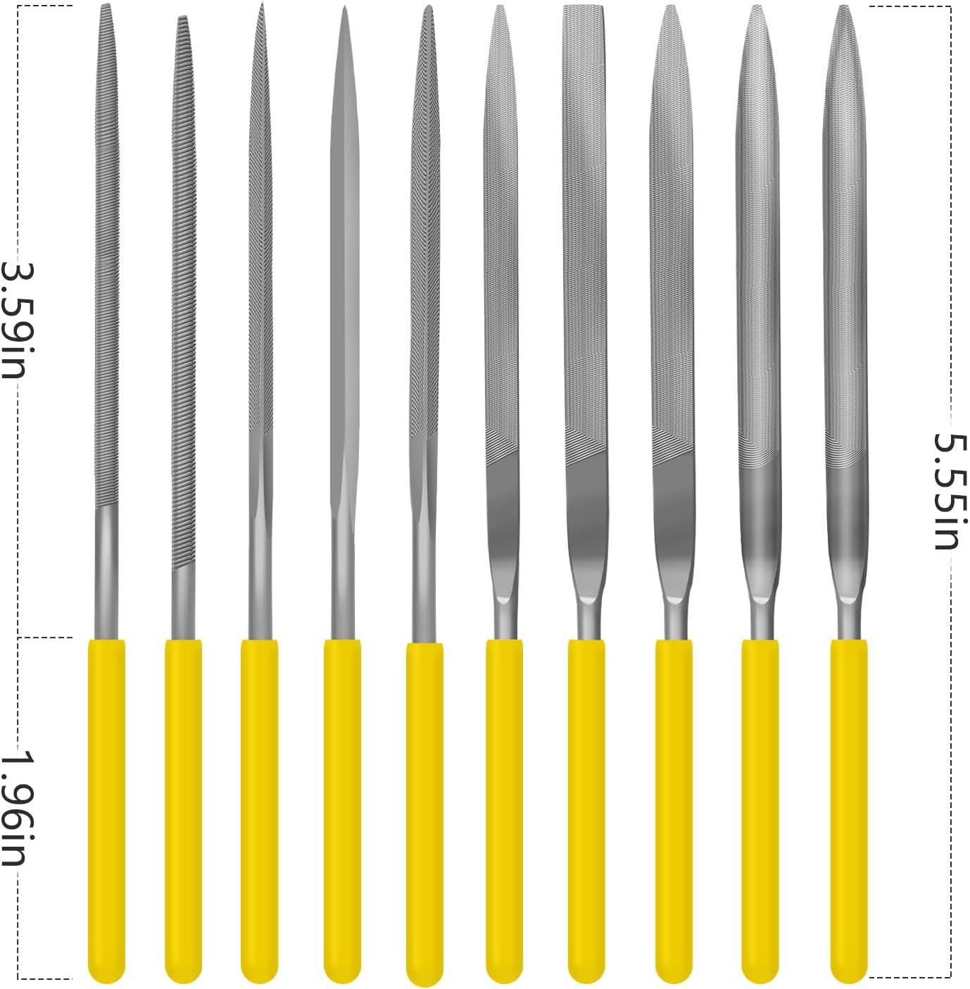 10 Pieces Hand Metal Files, Hardened Alloy Strength Steel Set includes Flat, Round, Half-Round, Triangular, Square, Oval, Crossing, and Barrette File