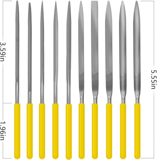 10 Pieces Hand Metal Files, Hardened Alloy Strength Steel Set includes Flat, Round, Half-Round, Triangular, Square, Oval, Crossing, and Barrette File
