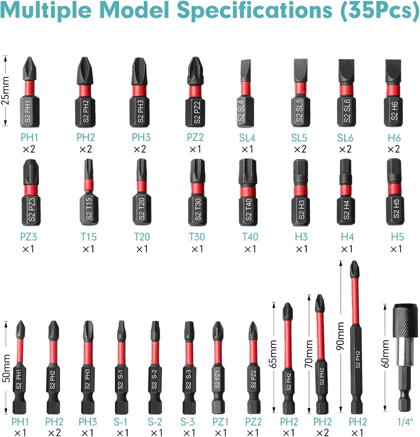 35Pcs Screwdriver Bits Set S2 Steel Screwdriver Impact Kit With a Storage Case