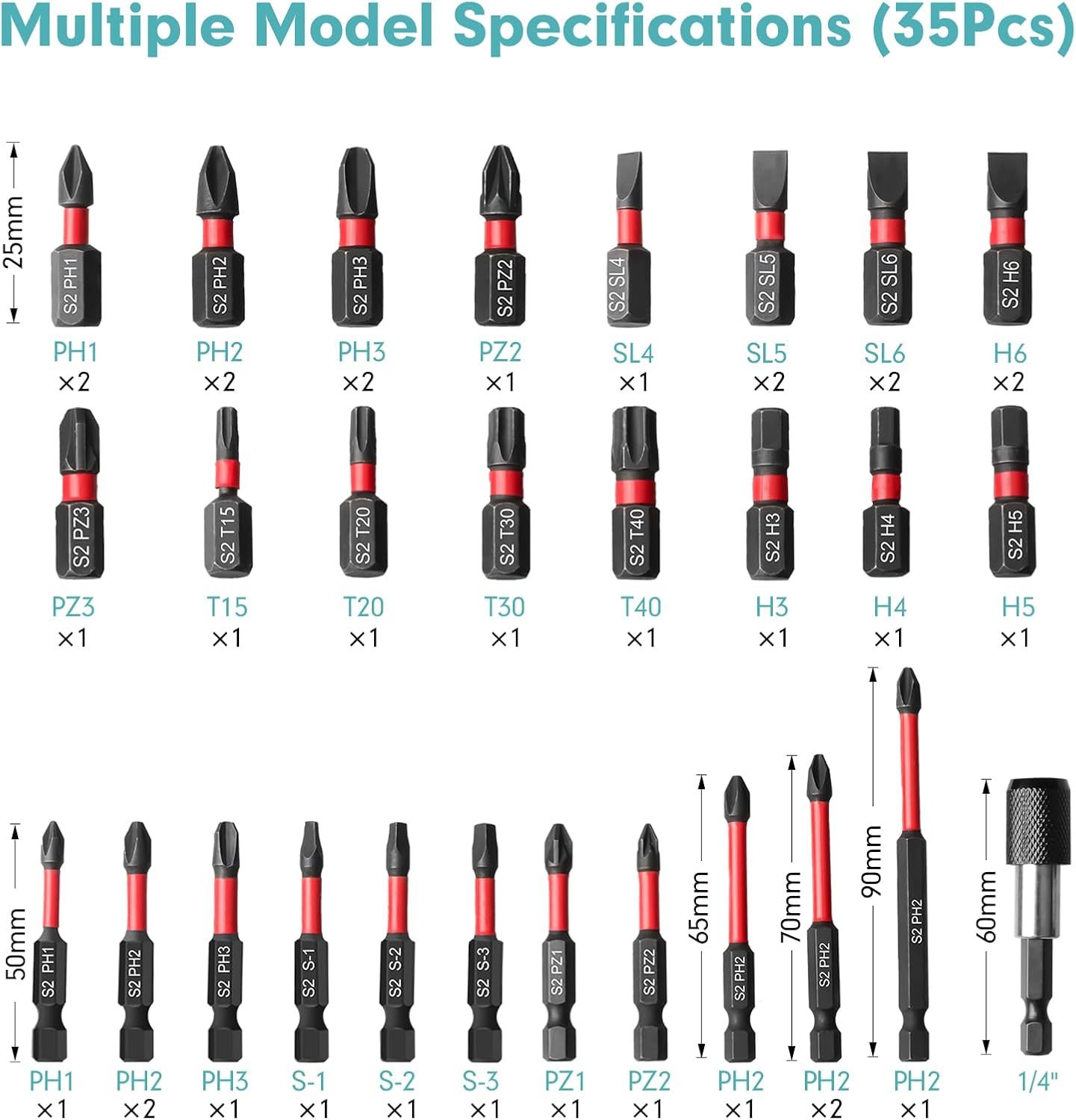 35Pcs Screwdriver Bits Set S2 Steel Screwdriver Impact Kit With a Storage Case