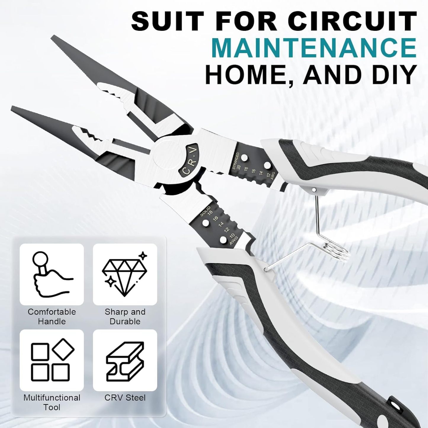 Needle Nose Pliers Heavy Duty, 9 Inch Long Multifunctional Long Nose Pliers, Wire Stripper/Crimper/Cutter in 1, Ideal Professional Universal Pliers Tool for Bending & Manipulating Small Parts