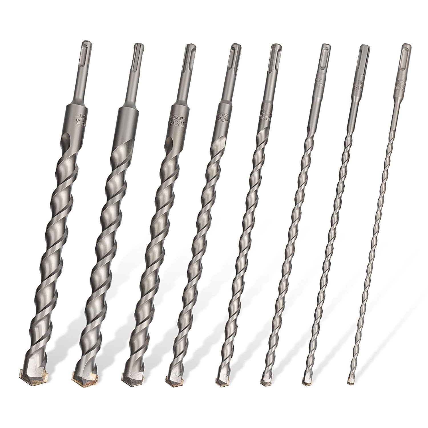 8Pcs SDS Plus Concrete Drill Bit Set – 12" Long Carbide Masonry Bits (1/4", 5/16", 3/8", 1/2", 5/8", 3/4", 7/8", 1") – Includes 1/2 & 5/8 Concrete Drill Bit, Long Bits for Brick & Stone