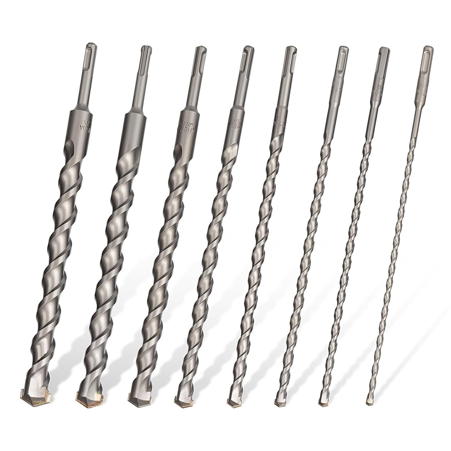 8Pcs SDS Plus Concrete Drill Bit Set – 12" Long Carbide Masonry Bits (1/4", 5/16", 3/8", 1/2", 5/8", 3/4", 7/8", 1") – Includes 1/2 & 5/8 Concrete Drill Bit, Long Bits for Brick & Stone