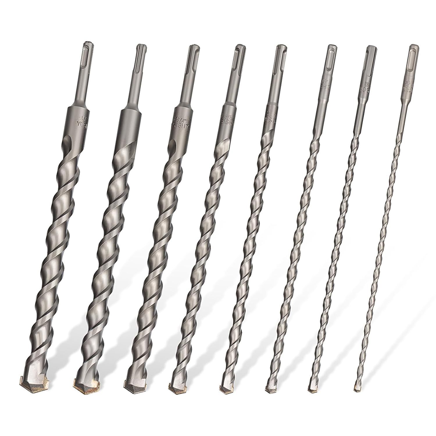 8Pcs SDS Plus Concrete Drill Bit Set – 12" Long Carbide Masonry Bits (1/4", 5/16", 3/8", 1/2", 5/8", 3/4", 7/8", 1") – Includes 1/2 & 5/8 Concrete Drill Bit, Long Bits for Brick & Stone