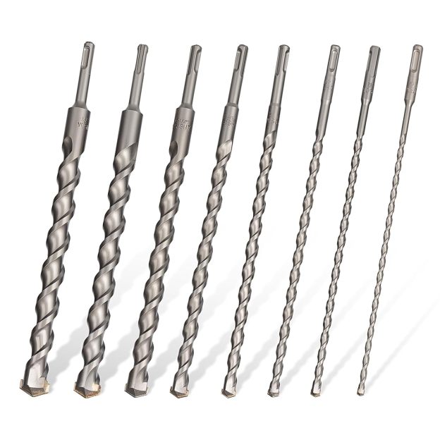 8Pcs SDS Plus Concrete Drill Bit Set – 12" Long Carbide Masonry Bits (1/4", 5/16", 3/8", 1/2", 5/8", 3/4", 7/8", 1") – Includes 1/2 & 5/8 Concrete Drill Bit, Long Bits for Brick & Stone