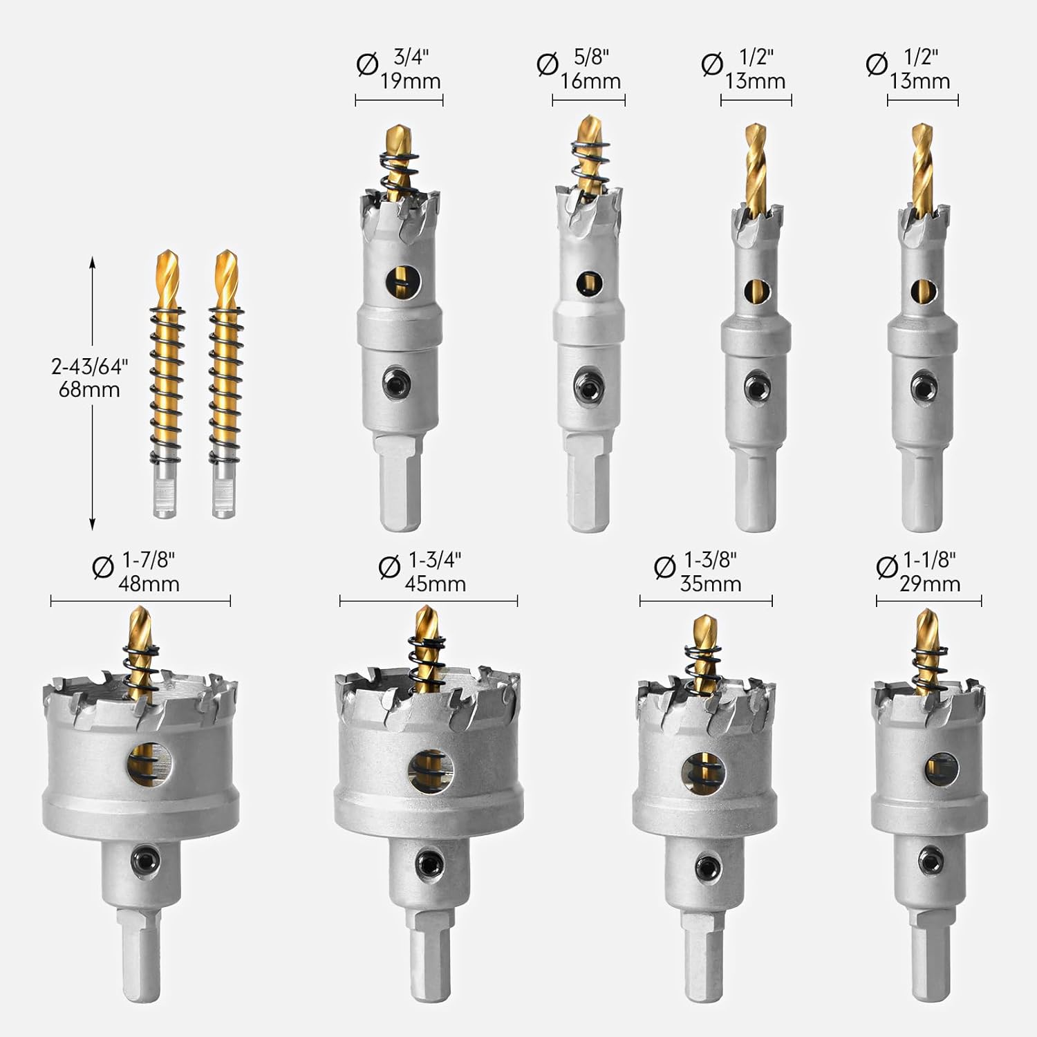 13Pcs Upgrade Heavy Duty Carbide Hole Saw Kit - Metal Steel Hole Saw Drill Bits TCT Hole Cutter with 2Pcs Center Drill 2Pcs L-Wrench for Metal, Steel, Iron, Alloy, Copper