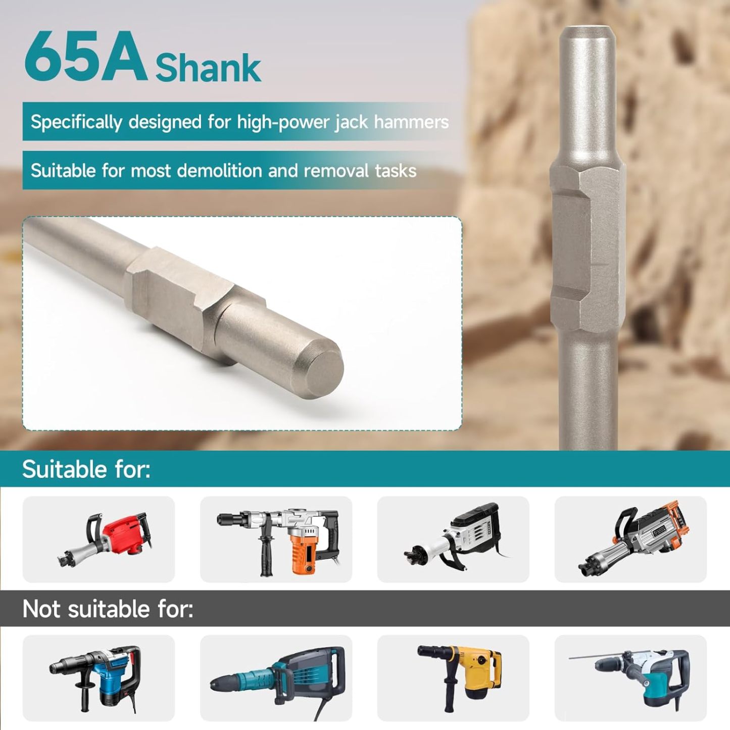 17.3 x 4.9 Inch Square Shovel Chisel - 65A Shank Steel Digging Shovel Chisel, Round Shank Spade Chisel, Ideal for Gardening, Landscaping, Concrete, Bricks