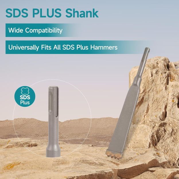 SDS Plus Shank Four-Tooth Chisel, 7-17/20 Inch Long Round Shank Alloy Steel Hammer Drill Chisel