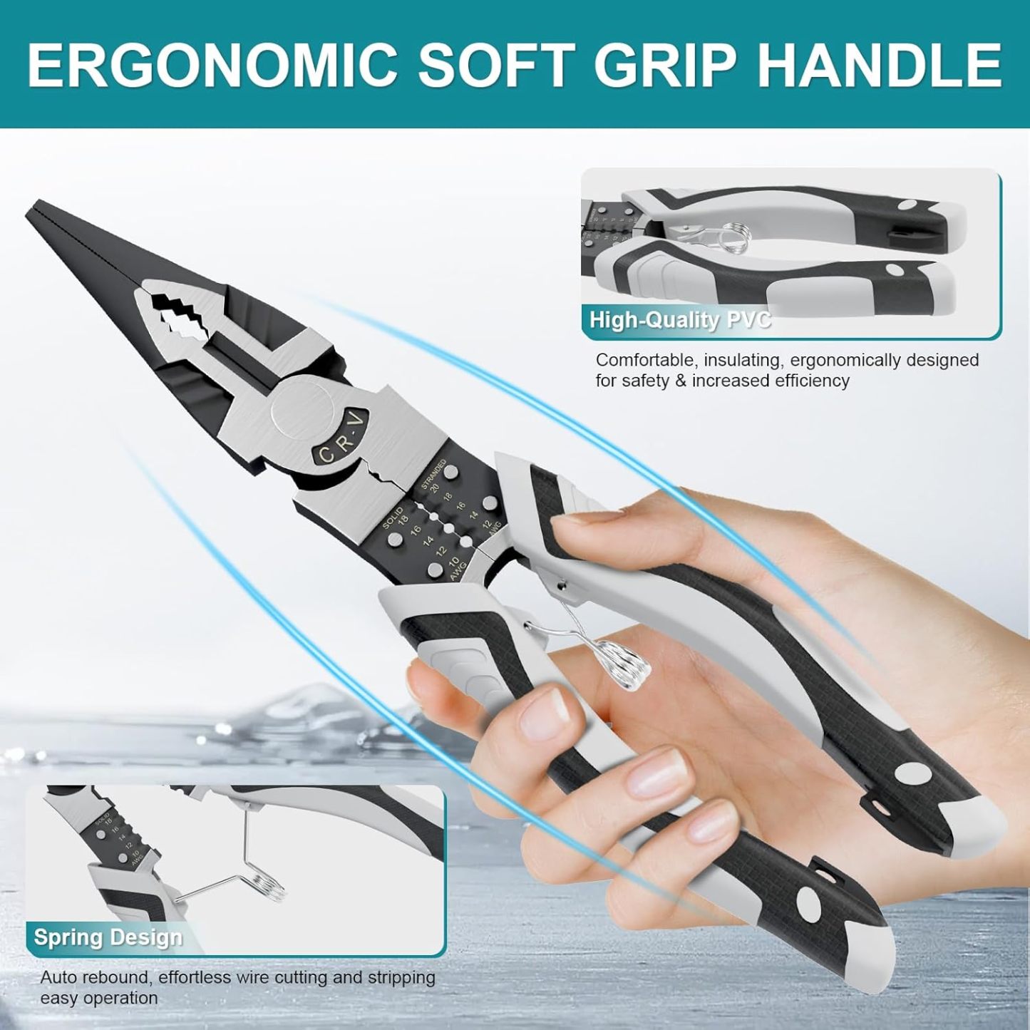 Needle Nose Pliers Heavy Duty, 9 Inch Long Multifunctional Long Nose Pliers, Wire Stripper/Crimper/Cutter in 1, Ideal Professional Universal Pliers Tool for Bending & Manipulating Small Parts
