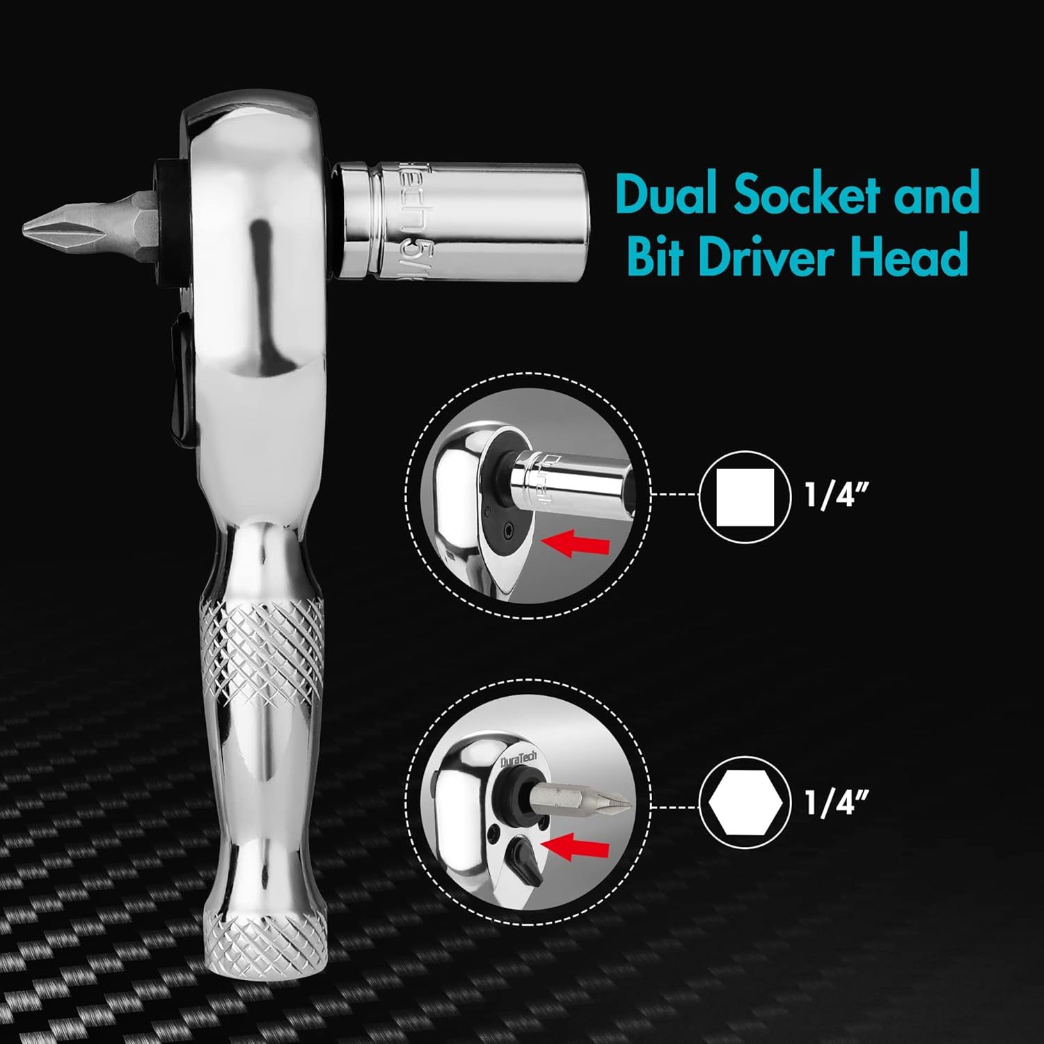 1/4-Inch Stubby Ratchet Wrench, Socket&Bit Driver, 72-Tooth, Chrome Alloy Made, Chrome Plated Finish