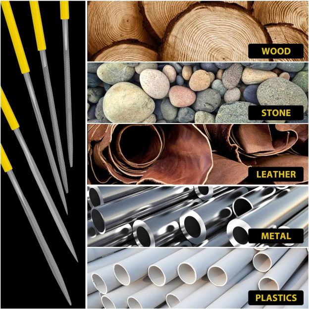 10 Pieces Hand Metal Files, Hardened Alloy Strength Steel Set includes Flat, Round, Half-Round, Triangular, Square, Oval, Crossing, and Barrette File