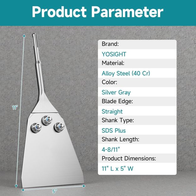 11 Inch Long SDS Plus Shank Floor Scraper, 5 Inch Wide 40 Cr Thin-Set Scaling Chisel, Removal Tools for Thin-Set Mortar Tile Adhesive