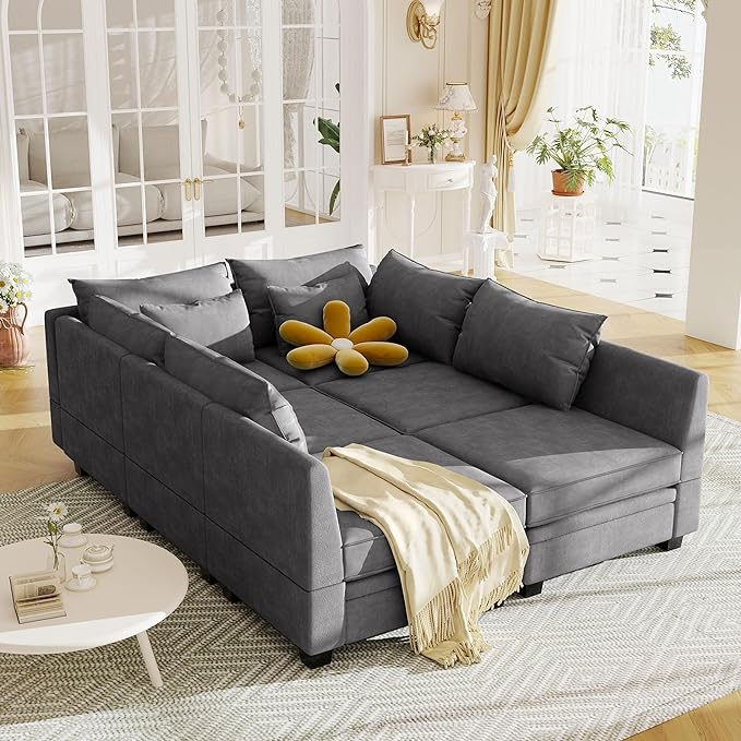 Sectional Sofa with Storage Seat Oversized U Shaped Modular Couch with Reversible Chaise Sectional Sleeper Sofa
