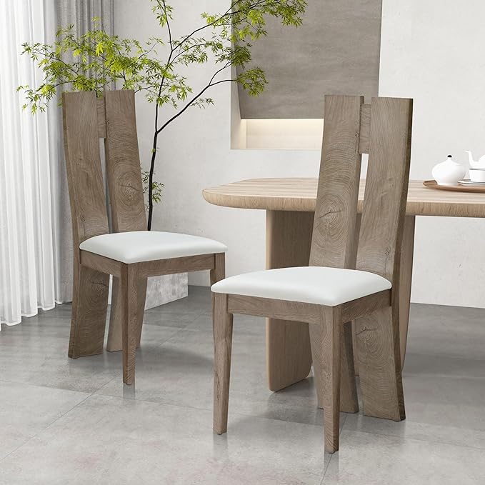 Dining Chairs Set of 2, MDF + PU Leather Upholstered Cushion Seat