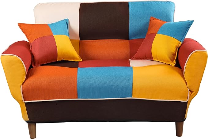 Convertible Sofa Bed Colorful Sleeper Sofa with Solid Wood Legs & 2 Pillows, Loveseat Sleeper Bed