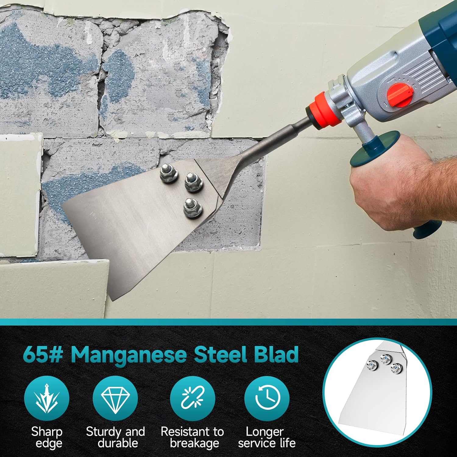 11 Inch Long SDS Plus Shank Floor Scraper, 5 Inch Wide 40 Cr Thin-Set Scaling Chisel, Removal Tools for Thin-Set Mortar Tile Adhesive