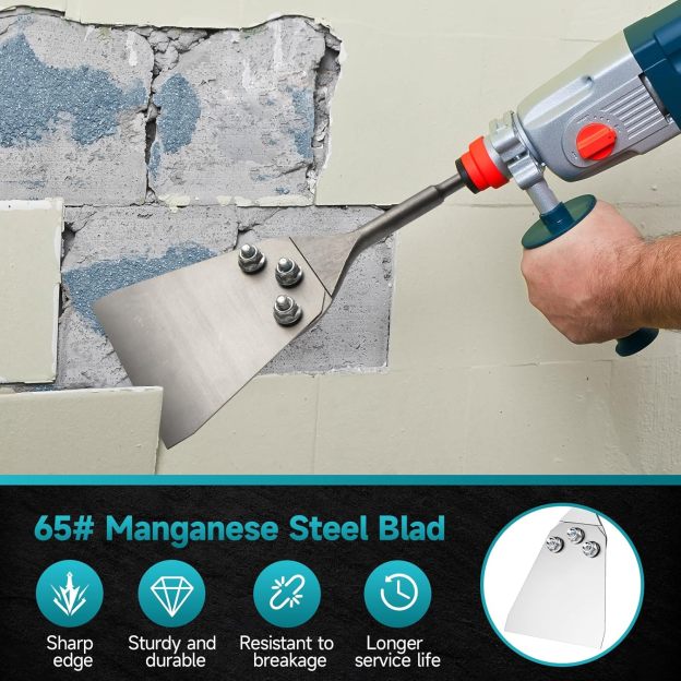 11 Inch Long SDS Plus Shank Floor Scraper, 5 Inch Wide 40 Cr Thin-Set Scaling Chisel, Removal Tools for Thin-Set Mortar Tile Adhesive