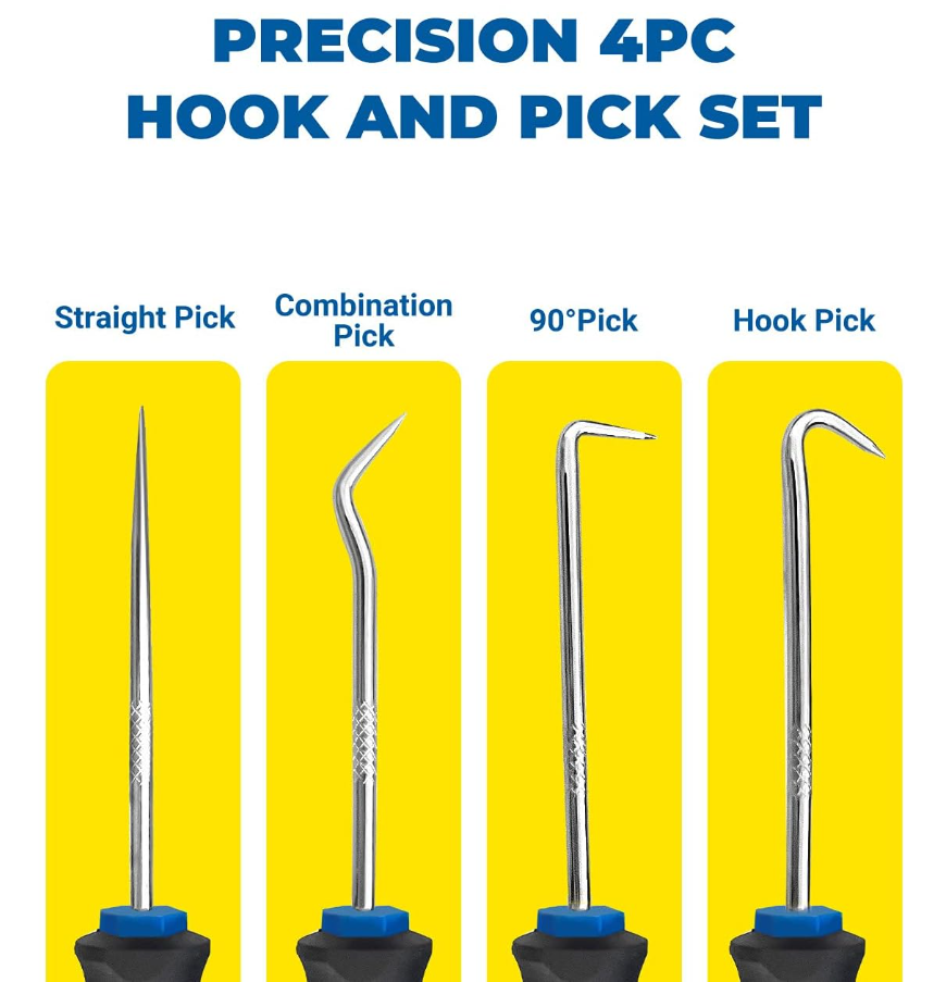 Precision Hook and Pick Set for Automotive | 4-Piece Hand Tools