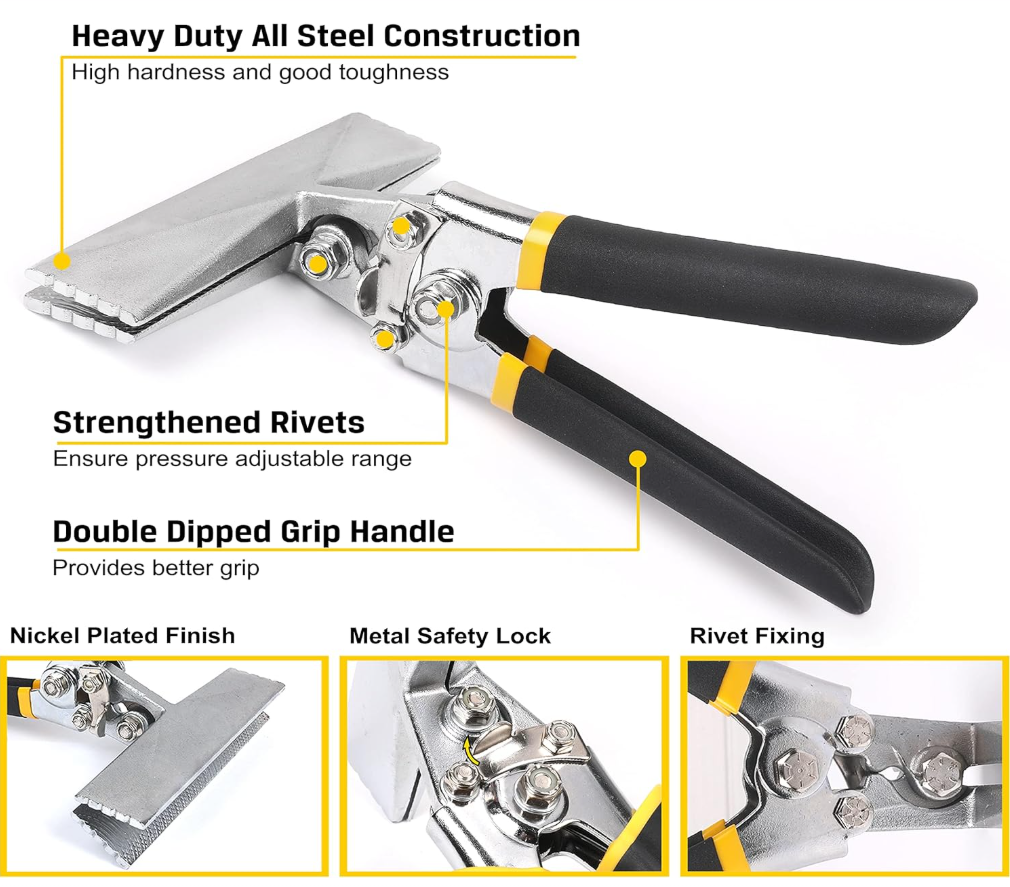 6 Inch Straight Jaw Sheet Bender Tools for Flattening Metal, Bending Pliers with Double Dipped Cushion Handle