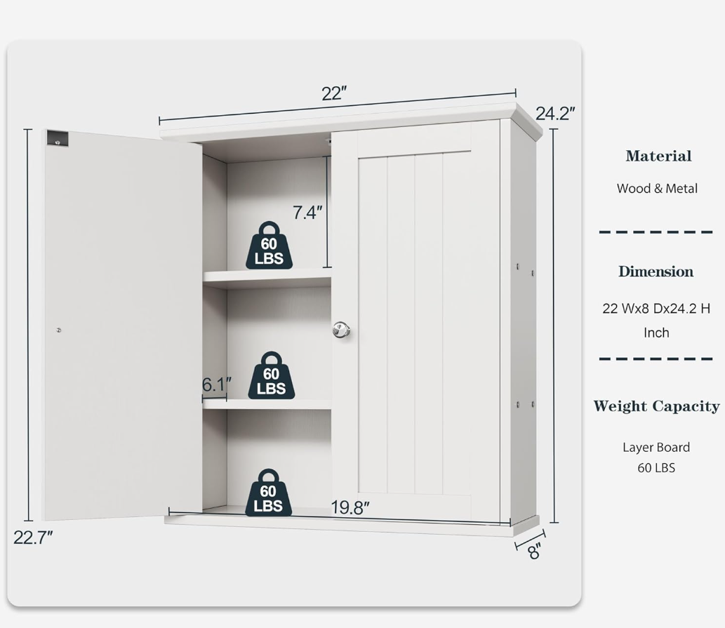 Bathroom Cabinet Wall Medicine Mount for Storage Over Toilet Mounted Kitchen Small Hanging Laundry Room Shelves