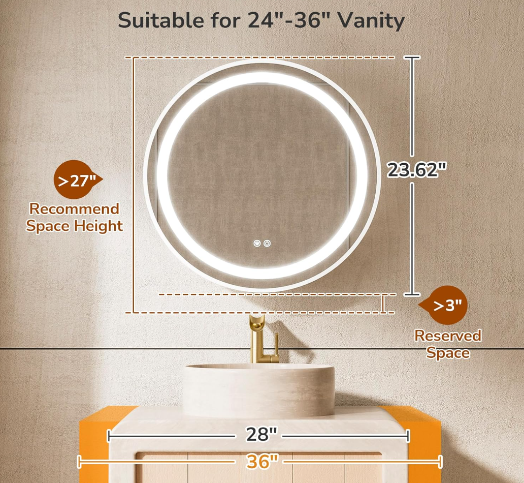 24 Inch Round Medicine Cabinet Mirror Led for Bathroom with Defogger, Wall Mount Mirrored Medicine Cabinet
