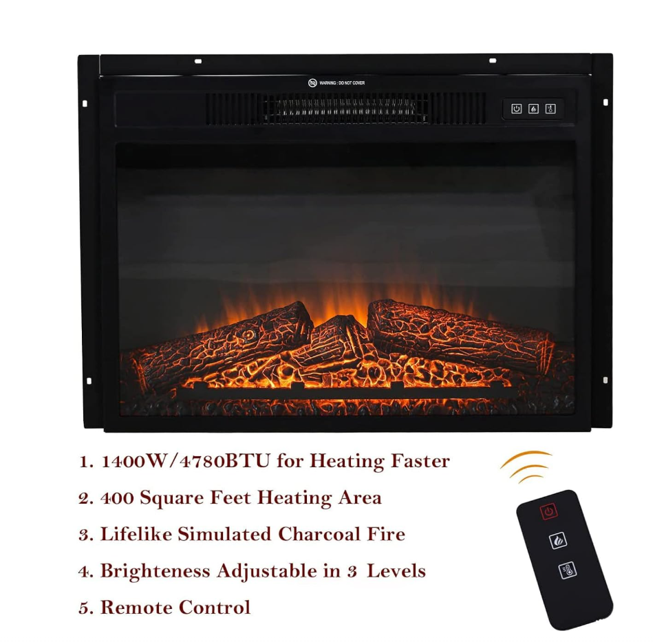 Glass Doors Fireplace TV Stand with Electric Fireplace Inserts 47" Farmhouse Media Console Table Entertainment Center for TVs Up to 55" for Home Living Room Bedroom, Black