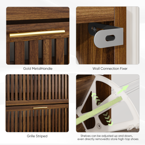 JPJPUU 31.5-inch walnut shoe storage cabinet, medieval modern independent shoe cabinet, fence shoe cabinet with 2 flip drawers, suitable for corridors and entrances