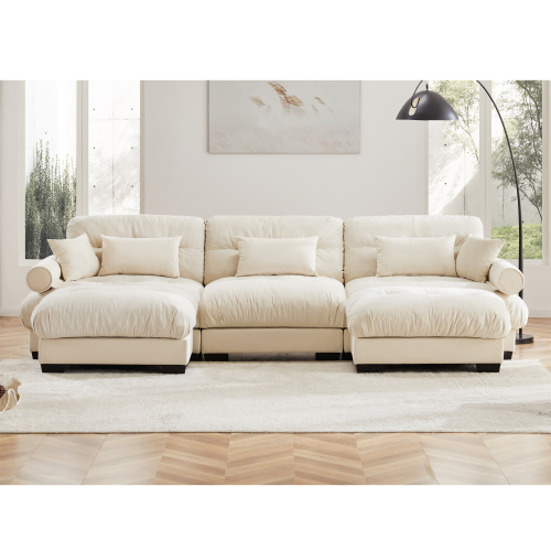 JPJPUU U Shape Modular Sectional Sofa Couch with Two Movable Ottomans, Modern 3 Seat Corner Sofa With Waist Pillows