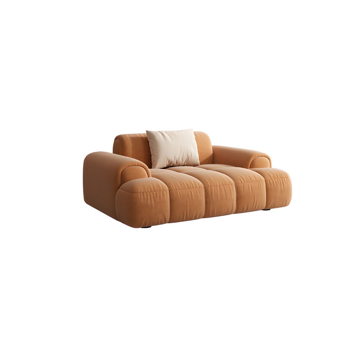 Contemporary Sewn Pillow Back Recessed Arm Sofa Couch in Orange/white