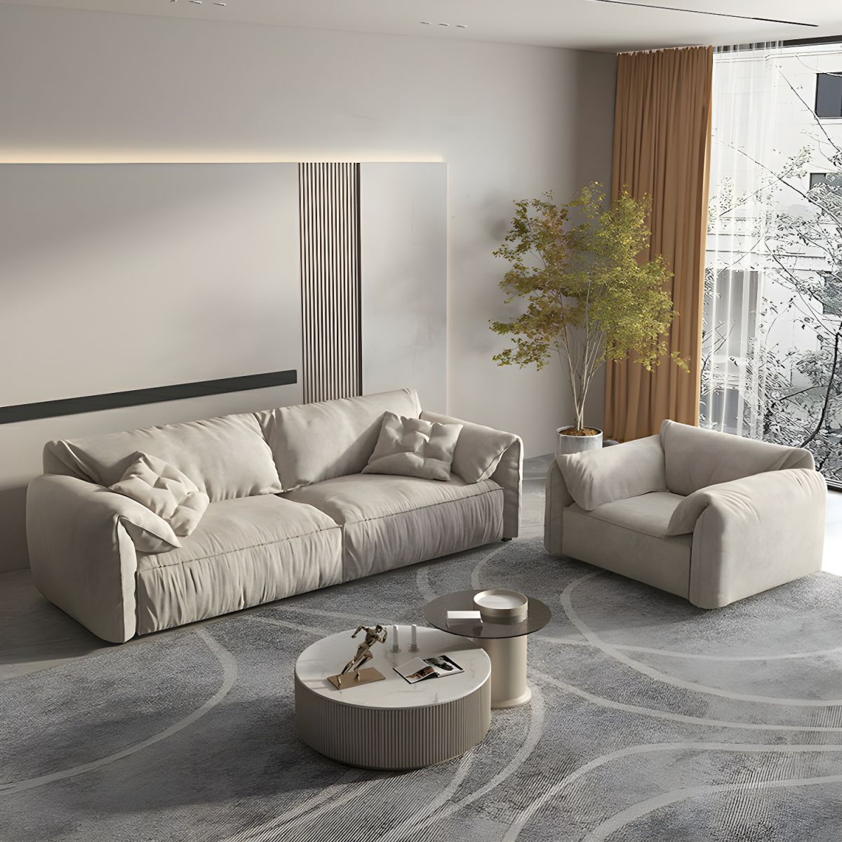 33.46" High Pillow Top Arm Sofa with Tight Back Microfiber for Living Room