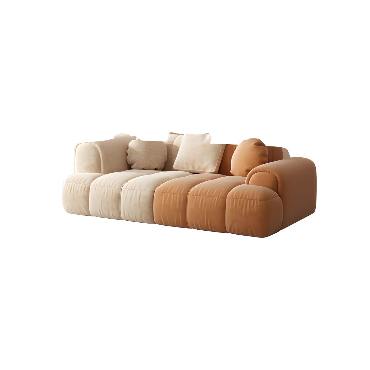 Contemporary Sewn Pillow Back Recessed Arm Sofa Couch in Orange/white