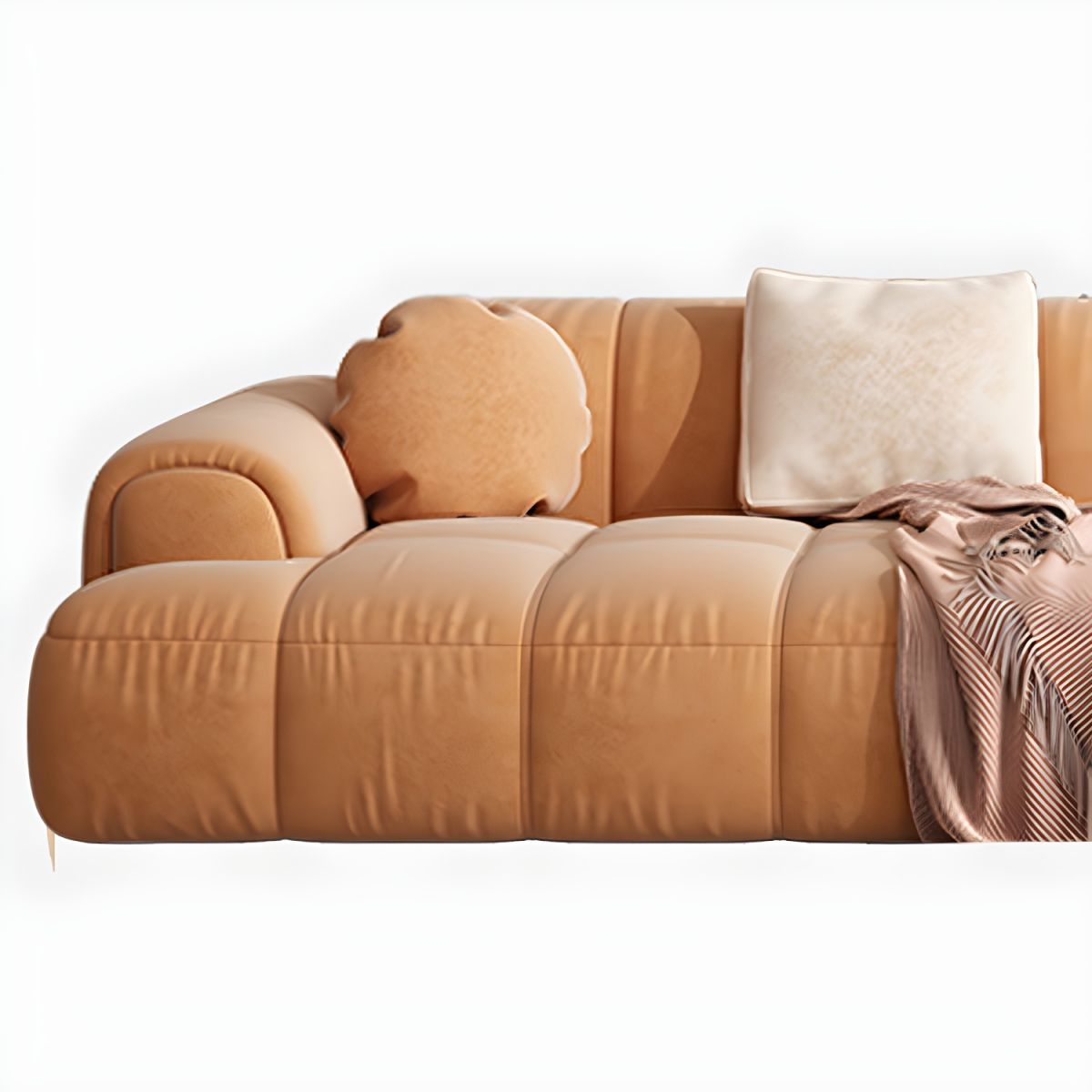 Contemporary Sewn Pillow Back Recessed Arm Sofa Couch in Orange/white