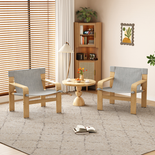 JPJPUU Detachable and washable Oak Accent Chair Wide Armrest Mid-Century Lounge Chair Linen Fabric Armchair & Solid Wood Frame for Living Room, Bedroom, Balcony