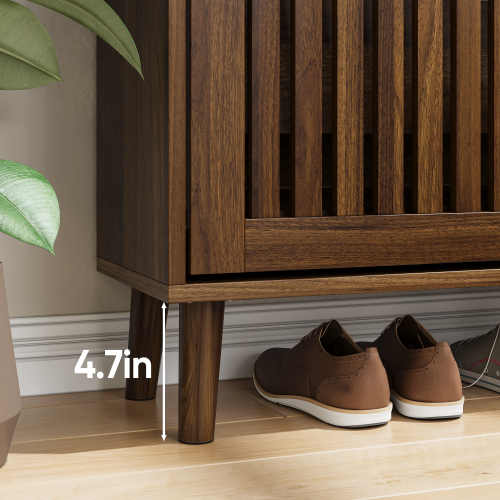 JPJPUU 31.5-inch walnut shoe storage cabinet, medieval modern independent shoe cabinet, fence shoe cabinet with 2 flip drawers, suitable for corridors and entrances
