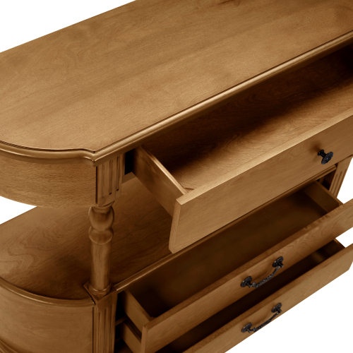 JPJPUU Retro Curved Wood Console Table with 3 Drawers, 43'' Entry Table with Storage Shelf, Sofa Table Behind Couch with Solid Wood Legs for Living Room Hallway