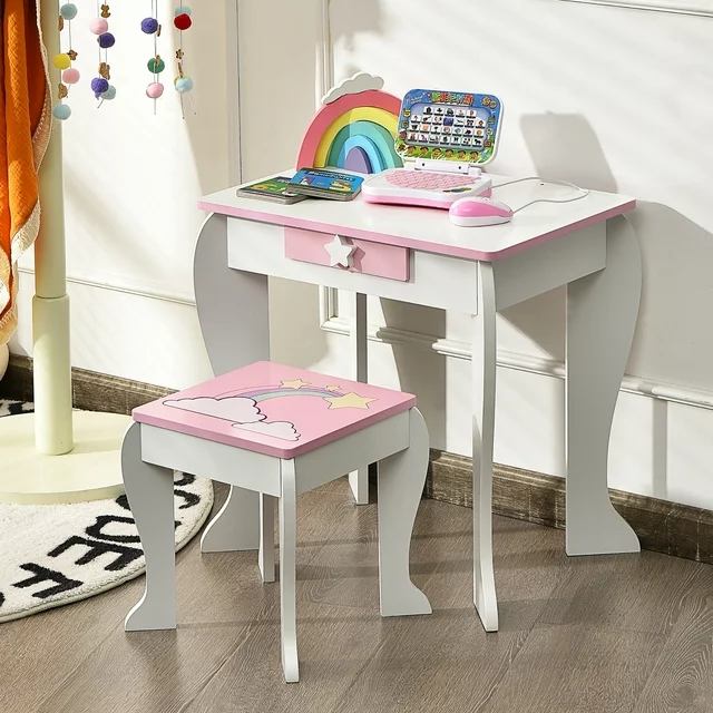 Kids Vanity Makeup Dressing Table Chair Set